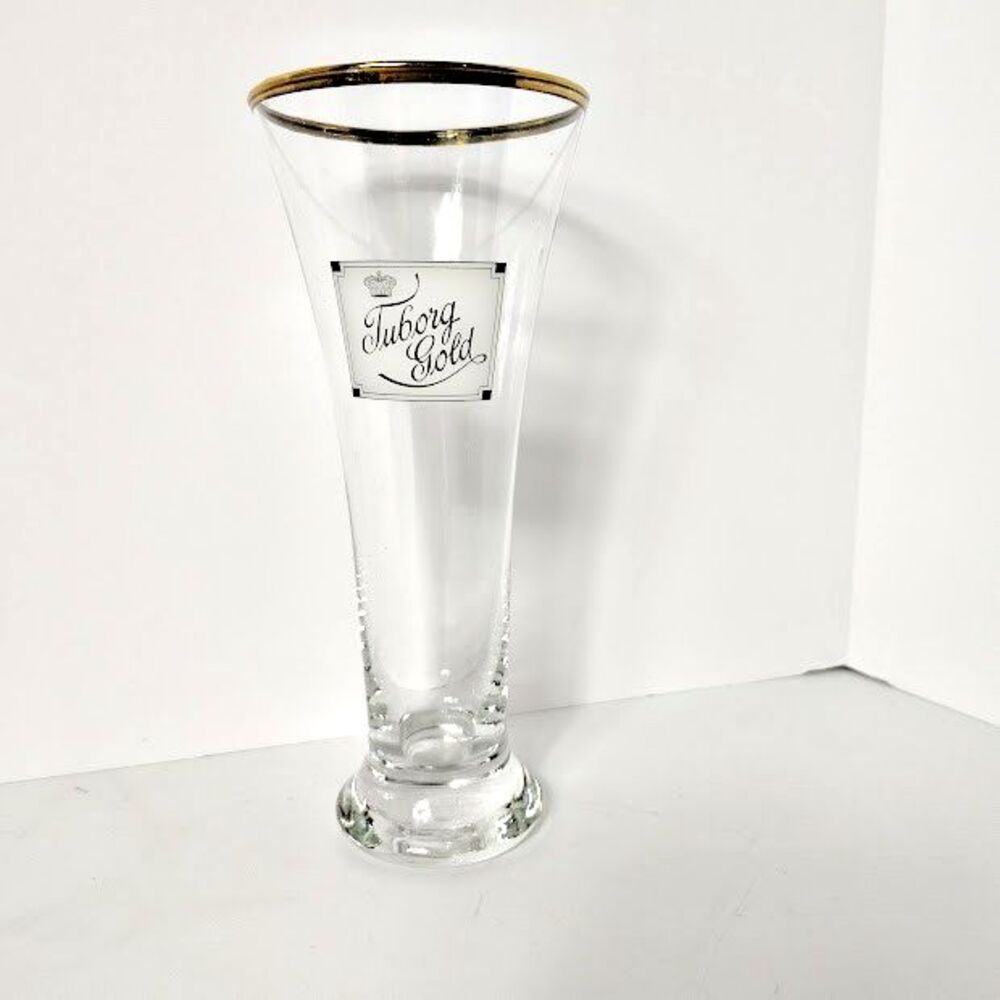 Vintage Tuborg Gold Pilsner Beer Glass Barware 8" Gold Rim Replacement Piece